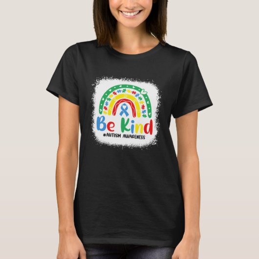 Bleached Be Kind Rainbow Blue Ribbon Autism Awaren T-Shirt (Vorderseite)