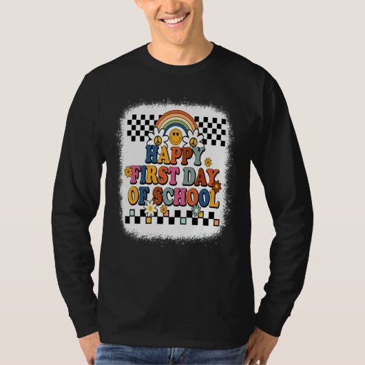 Bleached Groovy Happy First Day Back To School Tea T-Shirt (Vorderseite)