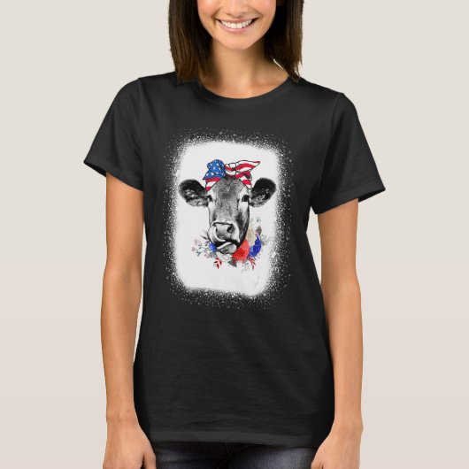 Bleached Highland Cow American Flag Patriotic 4th  T-Shirt (Vorderseite)
