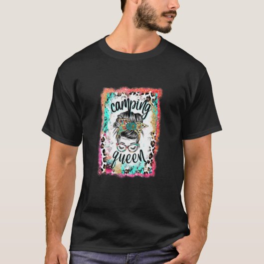 Bleached Leopard Messy Bun Camping Queen Funny Cam T-Shirt (Vorderseite)