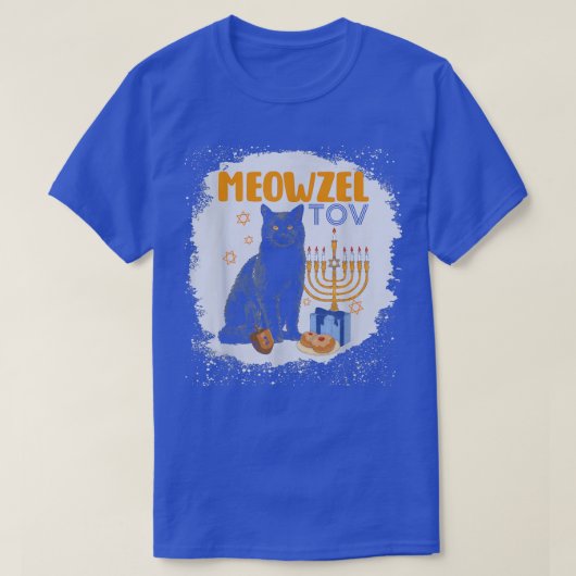 Bleached Mazel Tov Black Cat Menorah Funny Hanukka T-Shirt (Design vorne)
