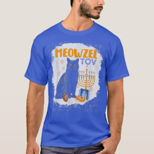 Bleached Mazel Tov Black Cat Menorah Funny Hanukka T-Shirt
