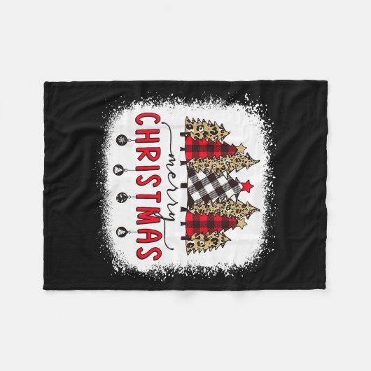 Bleached Merry Christmas Tree Funny Leopard Plaid  Fleecedecke (Vorderseite (Horizontal))
