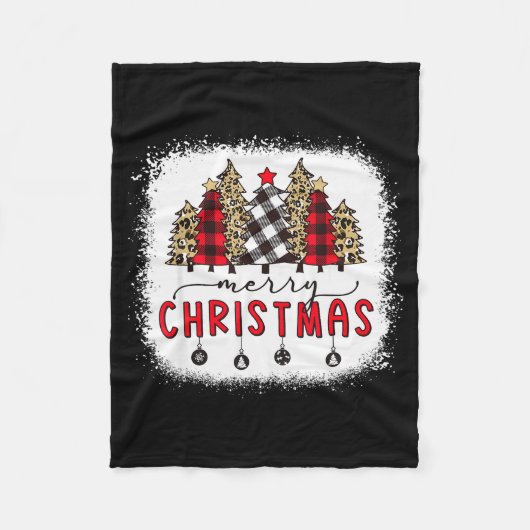 Bleached Merry Christmas Tree Funny Leopard Plaid Fleecedecke (Vorderseite)