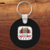 Bleached Merry Christmas Tree Funny Leopard Plaid Schlüsselanhänger (Vorderseite)