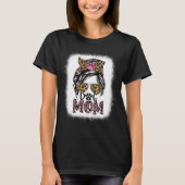Bleached Messy Bun Dog Mom Leopard Paw Mothers Day T-Shirt (Vorderseite)