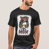 Bleached Messy Bun Dog Mom Leopard Paw Mothers Day T-Shirt (Vorderseite)