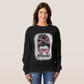 Bleached Messy Bun Mom Life Pink Print Mother s Da Sweatshirt (Vorne ganz)