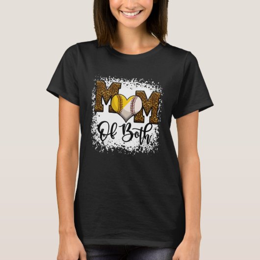Bleached Mom Of Both Leopard Baseball Softball T-Shirt (Vorderseite)