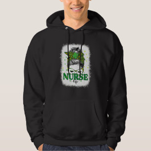 Bleached Nurse Life Messy Bun Leopard St Patricks Hoodie