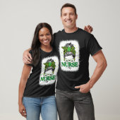 Bleached Nurse Life Messy Bun Leopard St Patricks T-Shirt (Unisex)
