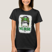 Bleached Nurse Life Messy Bun Leopard St Patricks T-Shirt (Vorderseite)