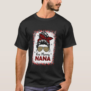 Bleached One Merry Nana Messy Bun Buffalo Leopard T-Shirt