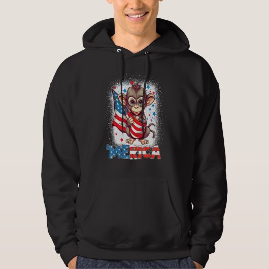 Bleached Patriotic Monkey 4th of July Fireworks Me Hoodie (Vorderseite)