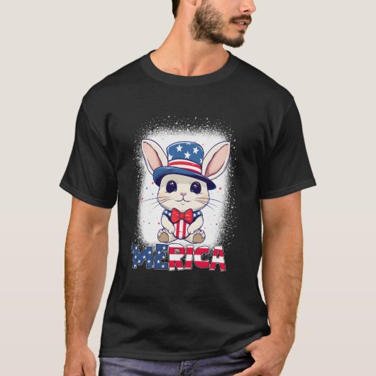 Bleached Patriotic Rabbit 4Th Of July Fireworks Me T-Shirt (Vorderseite)