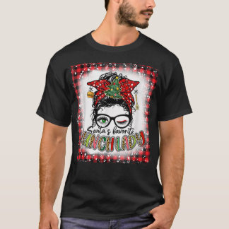 Bleached Santas Favorite Lunch Lady Messy Bun Chri T-Shirt