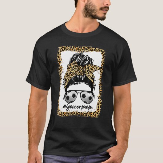 Bleached Soccer Mama Leopard Messy Bun Hair Game D T-Shirt (Vorderseite)