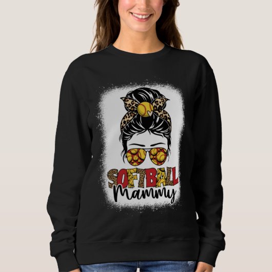 Bleached Softball Mammy Leopard Messy Bun Mothers  Sweatshirt (Vorderseite)