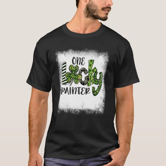 Bleached St Patricks Day Leopard One Lucky Painter T-Shirt (Vorderseite)