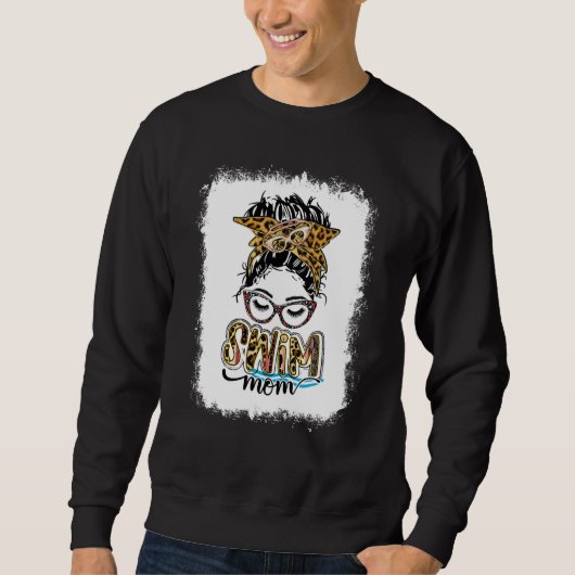 Bleached Swim Mom Leopard Messy Bun Swimmer Mom Mo Sweatshirt (Vorderseite)