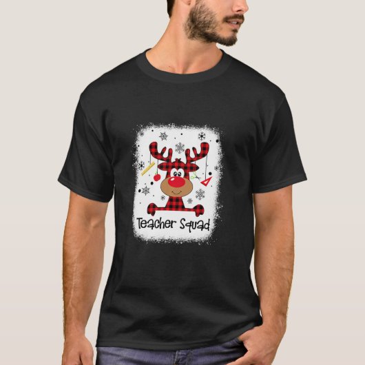 Bleached Teacher Squad Reindeer Red Plaid Christma T-Shirt (Vorderseite)