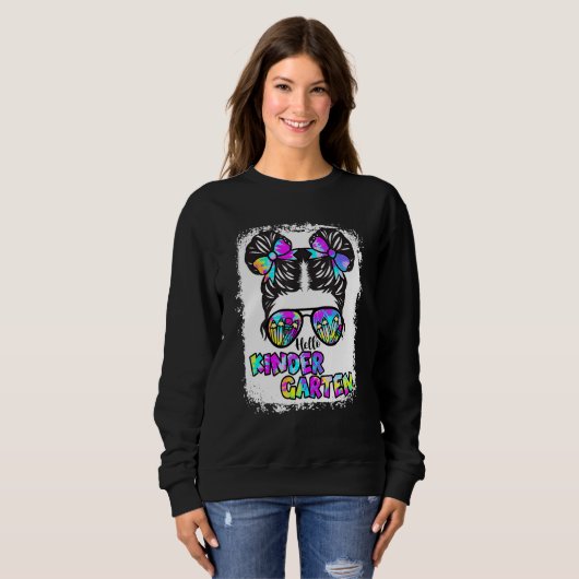 Bleached Tie Dye Hello Kindergarten Back To School Sweatshirt (Vorne ganz)