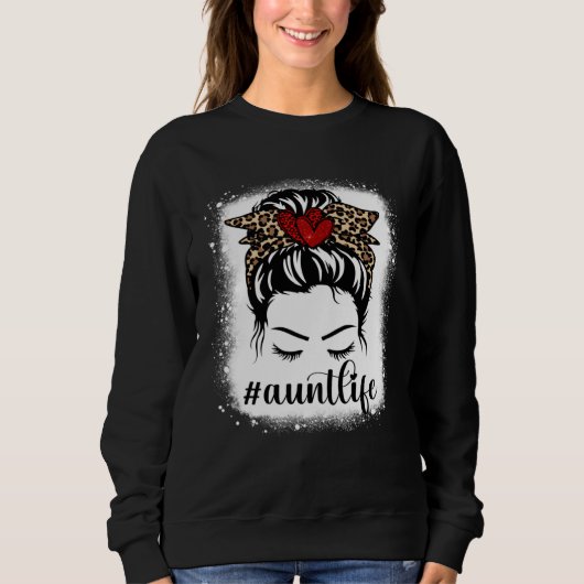 Bleaches Aunt Life Messy Bun Leopard Print Women M Sweatshirt (Vorderseite)