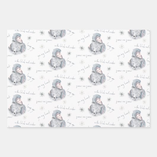 Bleak Mitte Winter Bear Snow Princess Muster Wrapp Geschenkpapier Set (Vorderseite)