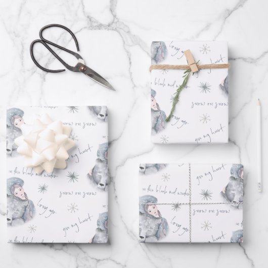 Bleak Mitte Winter Bear Snow Princess Muster Wrapp Geschenkpapier Set (Vorderseite)
