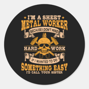 Blecharbeiter auf der Rückseite Runder Aufkleber