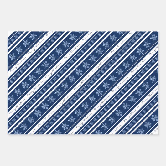 Blechblätter aus Navy und White Snowflake Geschenkpapier Set (Vorderseite)