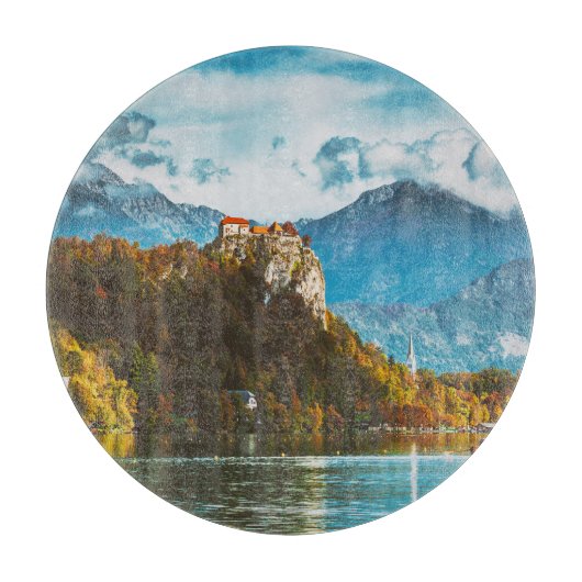 Bled Castle: Slowenischer Cliff-Blick. Schneidebrett (Vorderseite)