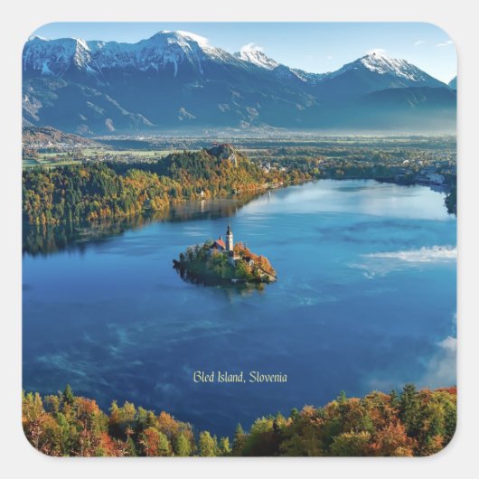 Bled Island, Slowenien, landschaftlich Quadratischer Aufkleber (Vorderseite)