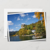 Bled See mit Bäumen in Herbstfarben in Slowenien Postkarte (Vorne/Hinten)