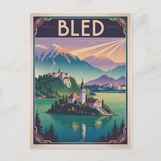 Bled Slovenia vintage Postkarte (Vorderseite)