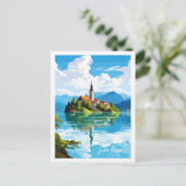 Bled Slovenien Vintage Illustration Postkarte (Stehend Vorderseite)