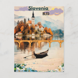 Bled Travel Postcard Slovenien Art, Blue Bled Postkarte