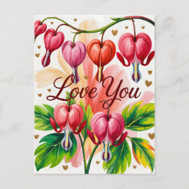 Bleeding Heart Floral Illustration with Love You  Postkarte