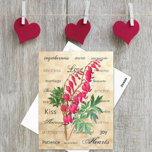 Bleeding Hearts Botanische Liebe Typografie Postkarte