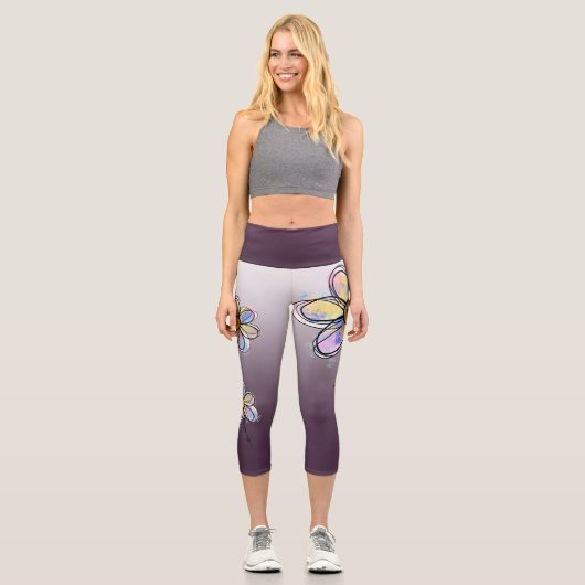 Blei mit Liebe abstrakte Färbung bei lila Farbüber Capri Leggings (Vorderseite)