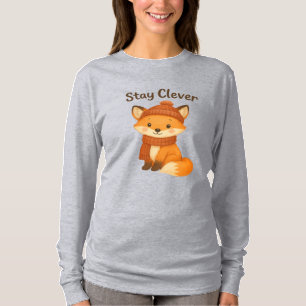 Bleib Clever Damen Winter T-Shirt – Süßer Fuchs in