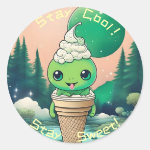 "Bleib cool, bleib süß - Eiscreme-Kreatur-T-Shirt" Runder Aufkleber
