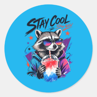 Bleib cool, bleib wild Waschbär Slushie Urban Art Runder Aufkleber