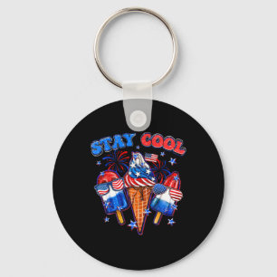 Bleib Cool Rocket Pop Rot Weiß Und Blau Eis Am Sti Schlüsselanhänger
