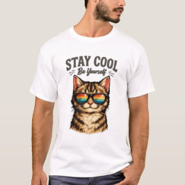 Bleib cool, sei du selbst Katze mit Sonnenbrille L T-Shirt