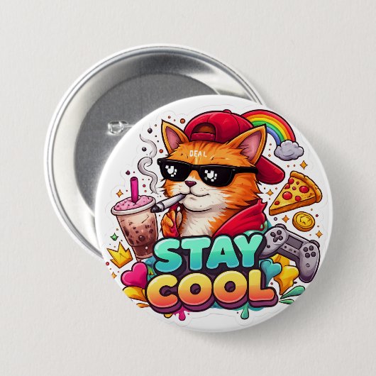 Bleib Cool Vibes – Chill Cat Streetwear Button (Vorne & Hinten)