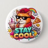 Bleib Cool Vibes – Chill Cat Streetwear Button (Vorderseite)