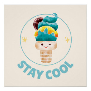 Bleib Cool Wasserfarbe Eistüte Pastell Poster