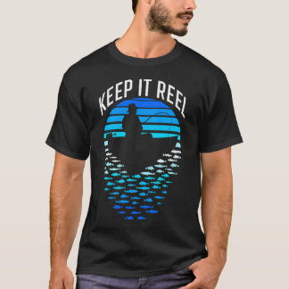 Bleib dran beim Angeln Retro-Sonnenuntergang Lusti T-Shirt