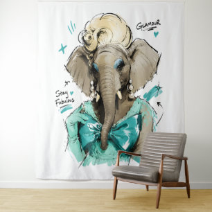 Bleib fantastisch Glamour-Elefant mit Perlen Wandteppich